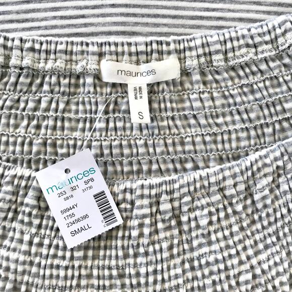 Maurices Top Small Gray Striped Ruffle Flare Boho Rodeo Peasant Cottage Shirt - Picture 9 of 11